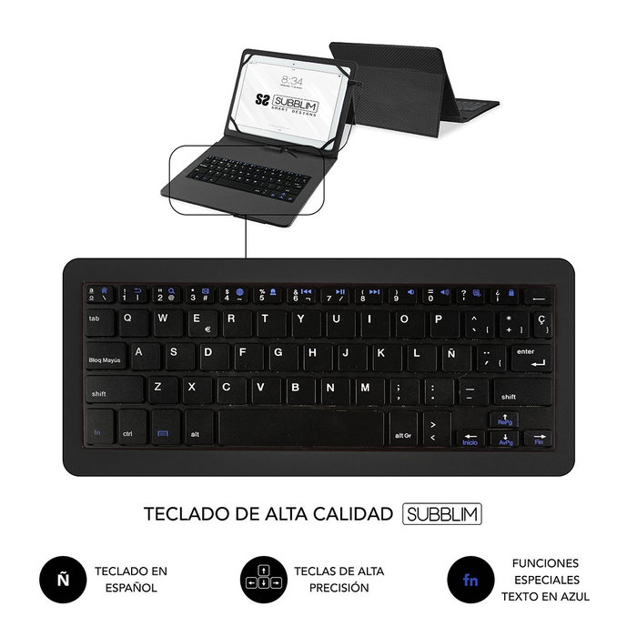 Subblim Keytab Pro USB Funda con Teclado para Tablet 10,1 pulgadas Negra